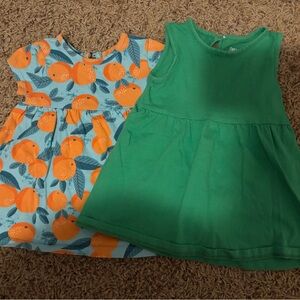 Orange Print and Green Sleeveless Dresses